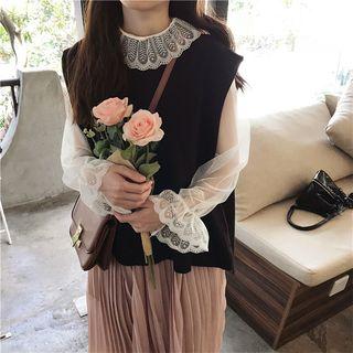 White Lace Top / Knit Vest