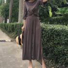 Elbow-sleeve Twisted T-shirt + High-waist Wide-leg Split-hem Pants