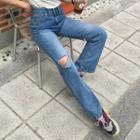 Distressed Wide Boot-cut Jeans