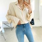 Wide-sleeve Tie-cuff Oversized Shirt