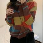 Color Block Sweater Brown & Orange & Green - One Size