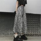 Zebra Print Velvet Midi Skirt