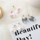 Rhinestone Chenille Bow Dangle Earring 1 Pair - B - White - One Size