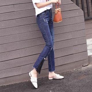 Lace Panel Cropped Boot-cut Jeans