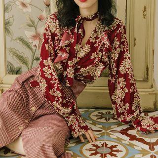 Set: Floral Shirt + Plaid Midi Skirt