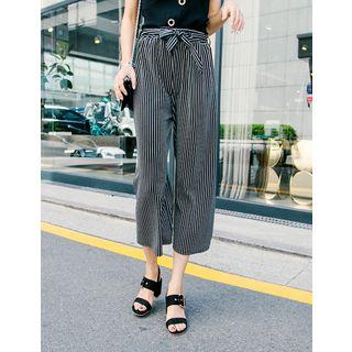 Band-waist Striped Pants With Sash