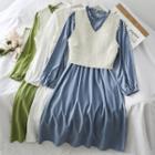 Set: Plain Crop Vest + Ruffled-trim A-line Dress