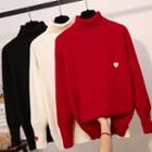 Mock-neck Heart Shape Embroidered Sweater