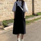 Elbow-sleeve Plain Shirt / A-line Midi Pinafore Dress