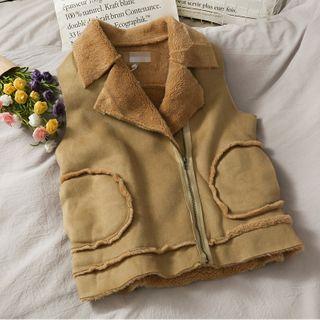 Faux Shearling Cargo Zip Vest Khaki - One Size