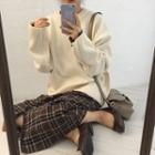 Check Long-sleeve Dress / Plain Loose-fit Sweater