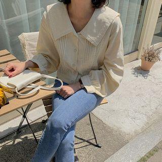 Sailor-collar Pintuck Lace-trim Blouse
