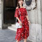 Short-sleeve Star Print Midi A-line Dress