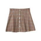 Plaid Pleated Button Mini Skirt