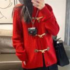 Plain Toggle Cardigan Red - One Size