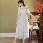 Short-sleeve Square-neck Lace Midi Dress