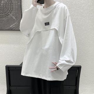 Long-sleeve Chained Lettering Embroidered T-shirt
