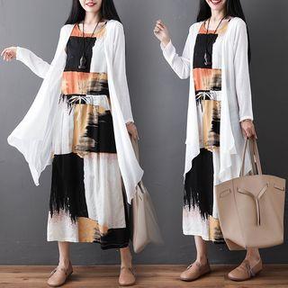 Set: Sleeveless Maxi Printed Dress + Light Jacket