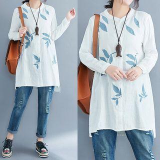 Leaf Embroidered Long Sleeve Top