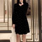 Dotted Long-sleeve A-line Dress Dress - Black - One Size