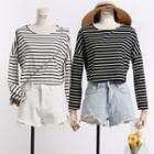 Drop-shoulder Striped Crop T-shirt