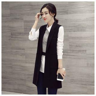 Open Front Plain Long Vest