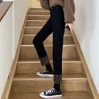 Leopard Print Panel Cropped Straight Leg Jeans