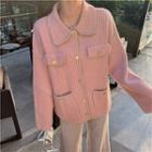 Plain Crewneck Single-breasted Loose-fit Long-sleeve Jacket / Plain High-waist Loose-fit Pants