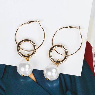 Faux Pearl Hoop Drop Earring