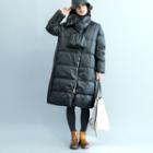 Set: Long Zip Padded Coat + Scarf Silver Gray - One Size
