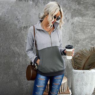Half-zip Two-tone Stand Collar Sweatshirt