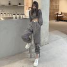 Reflective Half-zip Crop Top / Reflective Belted Jogger Pants
