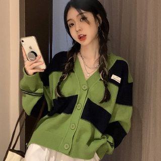 Striped Applique Cardigan Stripe - Green - One Size