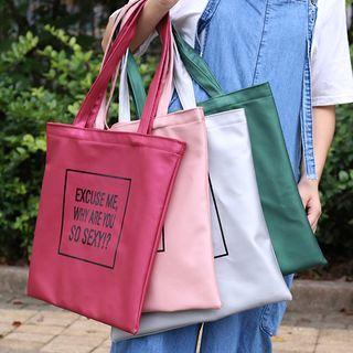 Set Of 2: Lettering Faux Leather Shopper Bag (various Designs)