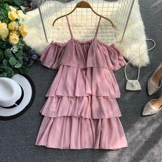 Cold-shoulder Layered A-line Dress