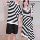 Couple Matching Striped Midi T-shirt Dress / Short-sleeve T-shirt / Plain Shorts