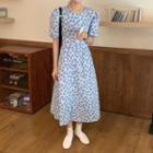 Short-sleeve Floral Print Midi Dress Light Blue - One Size