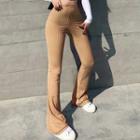 High-waist Ribbed-knit Boot-cut Pants
