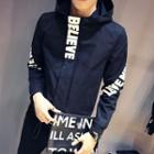 Stand Collar Lettering Hooded Jacket