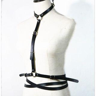 Faux Leather Choker Belt Body Harness