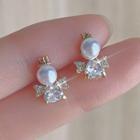 Rhinestone Angel Stud Earring C-766 - 1 Pair - Gold & White - One Size