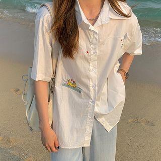 Short-sleeve Embroidery Shirt White - One Size