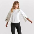 3/4-sleeve Buttoned-cuff Top