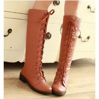 Faux Leather Block Heel Tall Boots