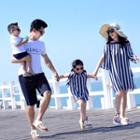Family Matching Slit Elbow-sleeve Off Shoulder Dress/ Short-sleeve T-shirt/ Drawstring Shorts