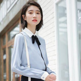 Contrast Collar Long-sleeve Blouse