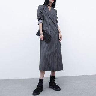 Double-breasted Striped Long Blazer