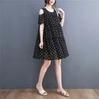 Cold-shoulder Dotted Layered Dress
