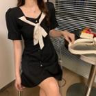 Short-sleeve Tie-neck Midi / Mini A-line Dress