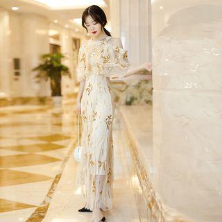 Long-sleeve Halter Floral Dress
